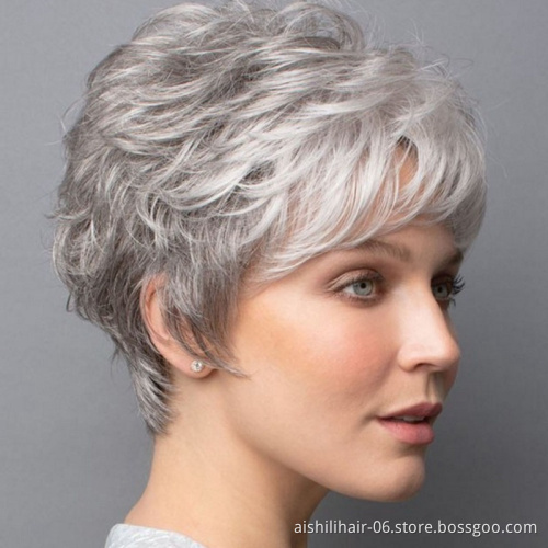 The global wholesale brownish grey short  loose wave synthetic wigs For the majority of women in Europe